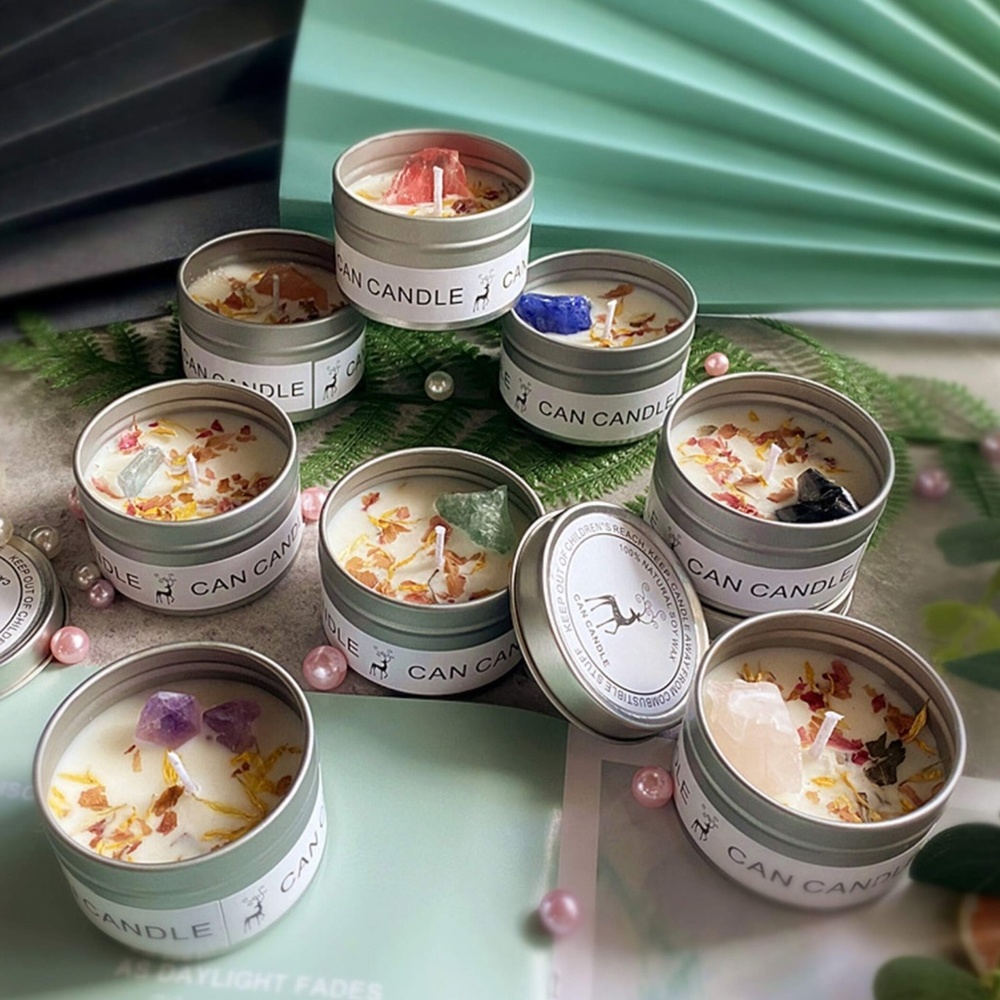 Aromatherapy 100% Soy Wax Dried Flowers Crystal Candle Tin